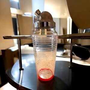 Vintage Art Deco MCM Cocktail Shaker Striped Pink/Magenta Gorgeous